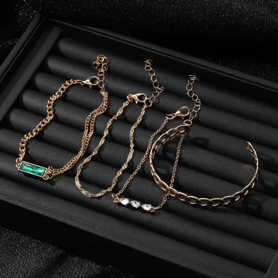 Green Crystal Multi Chain Bracelet Set (4 pcs)